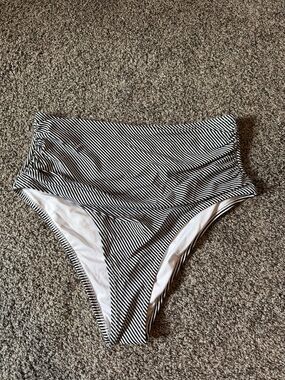 High-Waist Black & White Striped Women’s Bikini Bottom